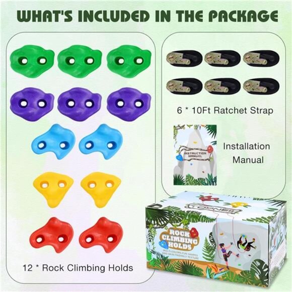 12 Ninja Tree Climbing Holds for Kids Climber,Adult Climbing Rocks with 6 Straps - Picture 2 of 7